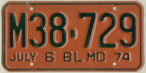 Missouri 1974 truck license plate #M38-729
