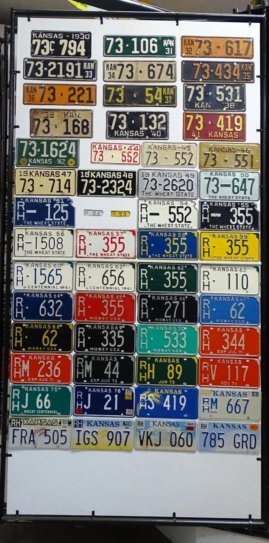 Kansas 1930 to 2009 car license plate run Rush county
