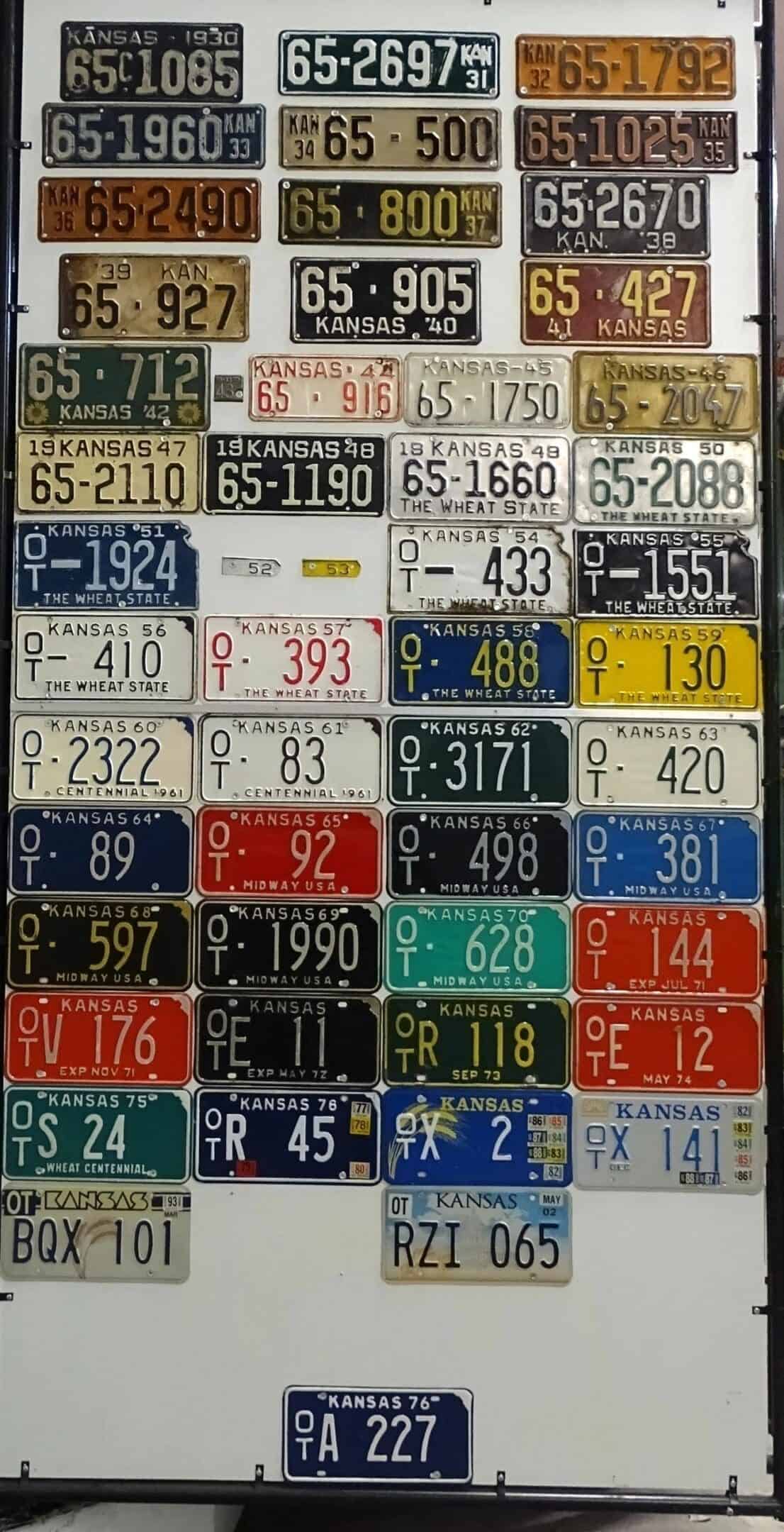 Kansas 1930 to 2002 car license plate run Ottawa county