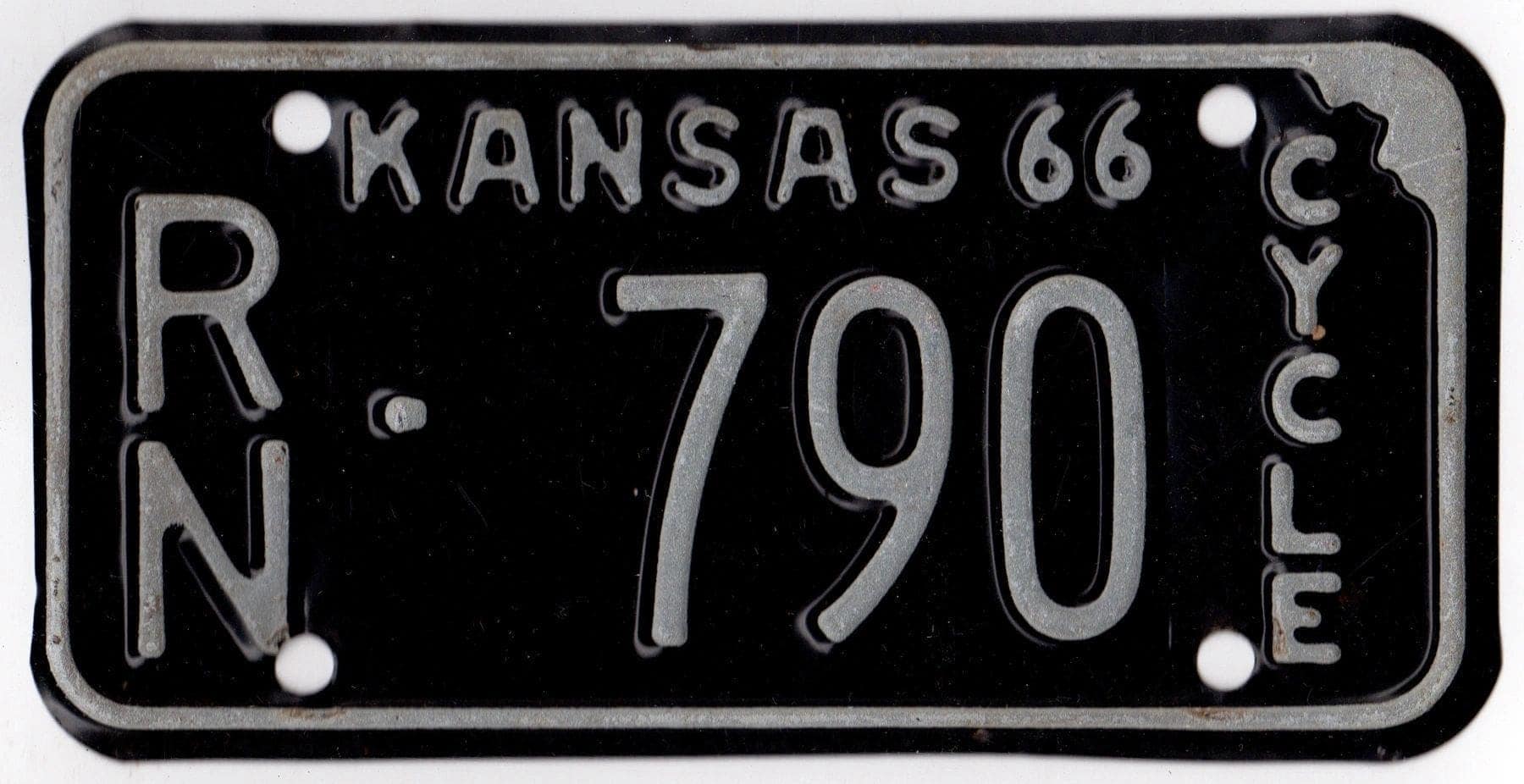 Kansas 1966 motorcycle license plate Reno county #RN-790