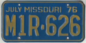 Missouri 1976 car license plate #M1R-626