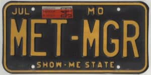 Missouri 1994 vanity license plate #MET-MGR