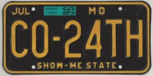 Missouri 1996 vanity license plate #CO-24TH