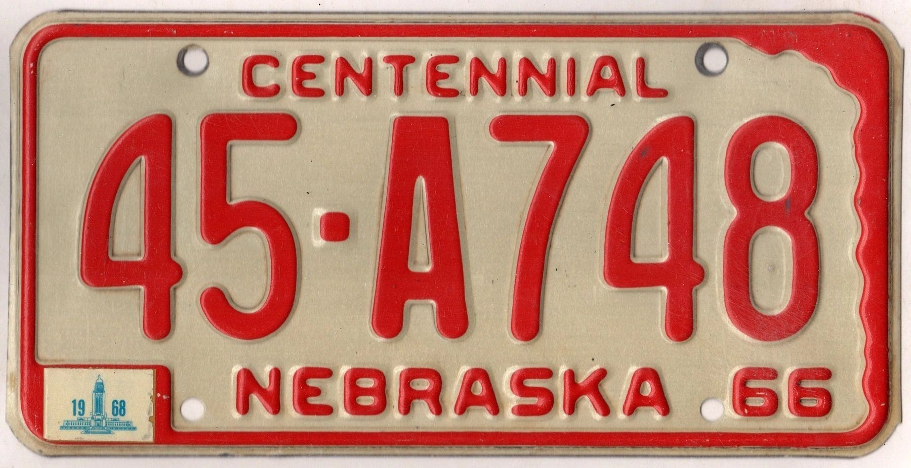 Nebraska 1966 1967 1968 car license plate Webster county #45-A748