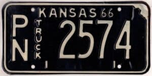 Kansas 1966 truck license plate Pawnee county #PN-2574