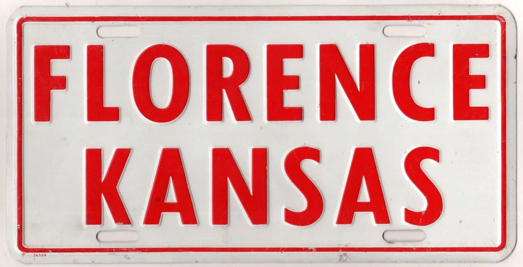 Kansas booster license plate Florence Kansas