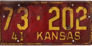 Kansas 1941 car license plate Rush county #73-202