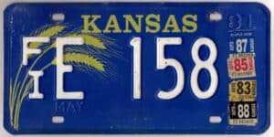 Kansas 1983 1985 1987 1988 car license plate Finney county #FI E-158