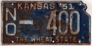 Kansas 1951 car license plate Neosho county #NO-400