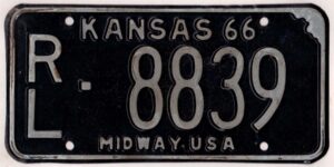 Kansas 1966 car license plate Riley county #RL-8839