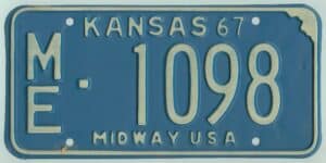 Kansas 1967 car license plate Meade county #ME-1098