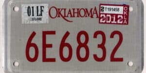 Oklahoma 2012 motorcycle license plate Leflore county #6E6832