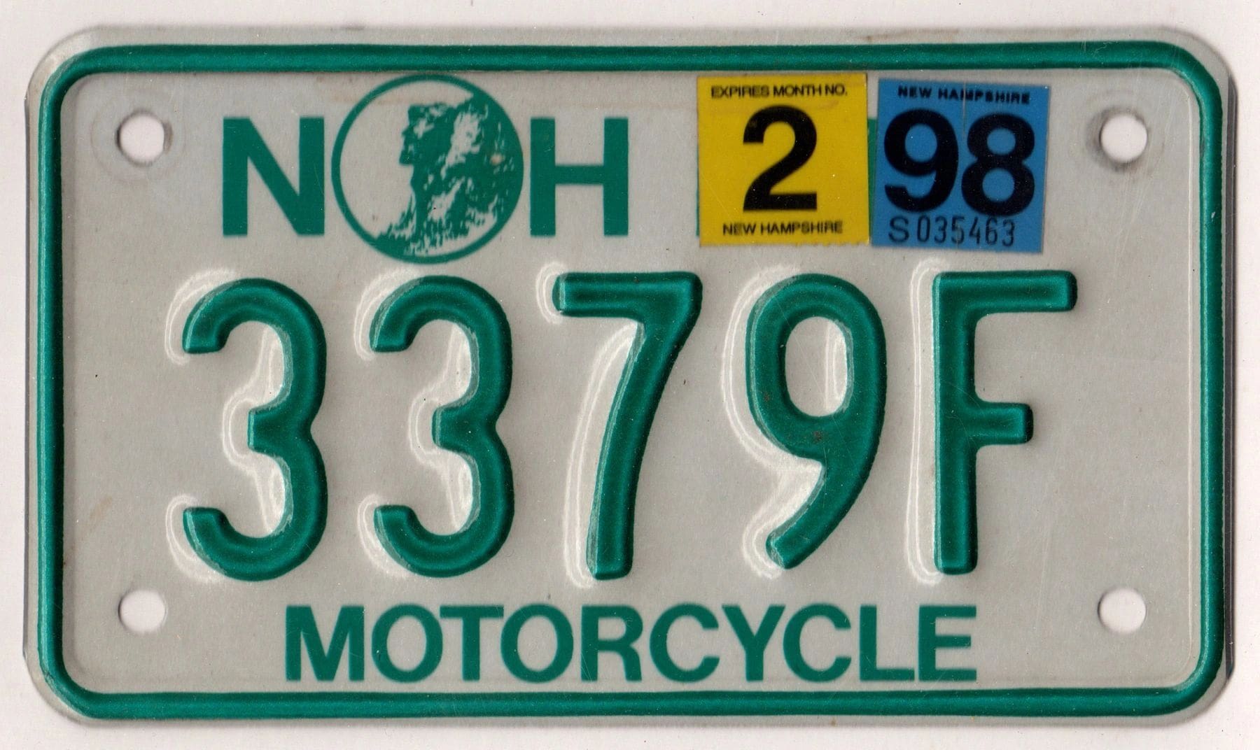 New Hampshire 1998 motorcycle license plate #3379F
