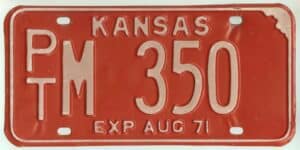 Kansas 1971 car license plate Pottawatomie county #PT M-350