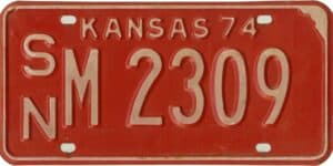 Kansas 1974 car license plate Shawnee county #SN M-2309