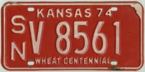 Kansas 1974 car license plate Shawnee county #SN V-8561