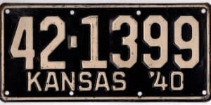 Kansas 1940 car license plate Jackson county #42-1399