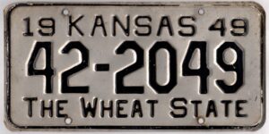 Kansas 1949 car license plate Jackson county #42-2049