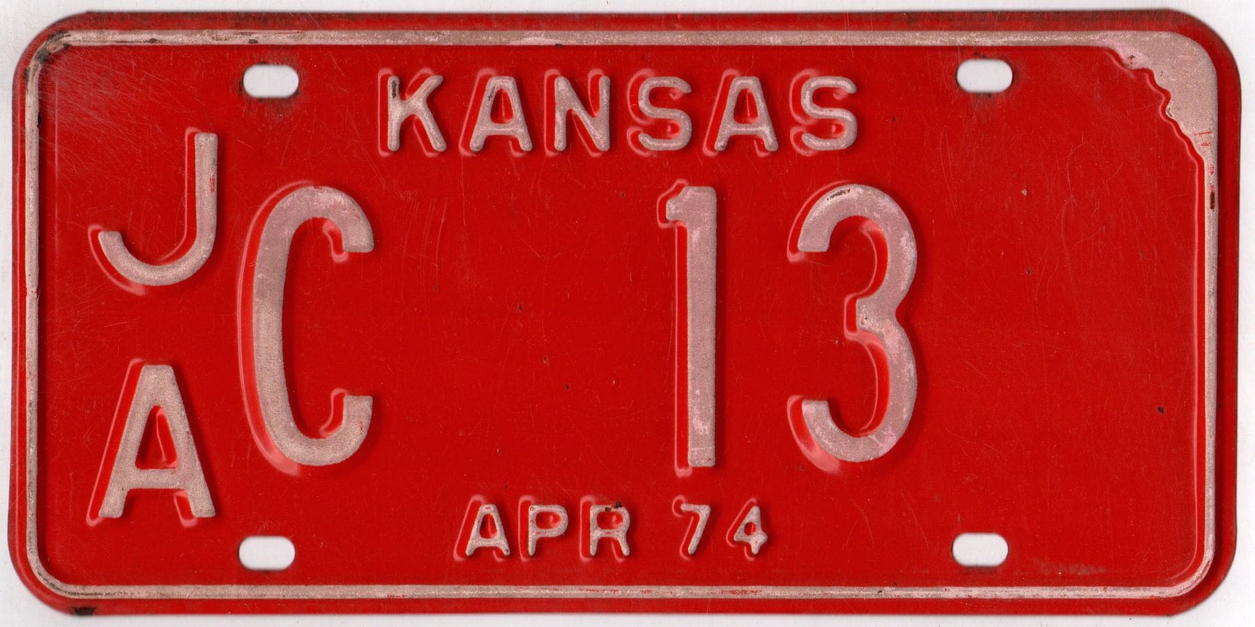 Kansas 1974 car license plate Jackson county #JA C-13