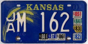 Kansas 1981 1982 1983 1984 1985 1986 1987 1988 car license plate Jackson county #JA M-162