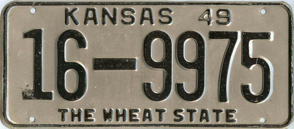 1949 type 2 Kansas Car License Plate #16-9975