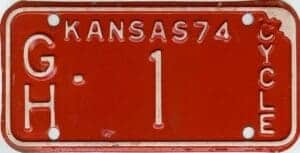 1974 Kansas Motorcycle License Plate #GH-1
