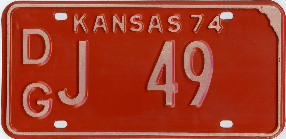 1974 plain Kansas Car License Plate