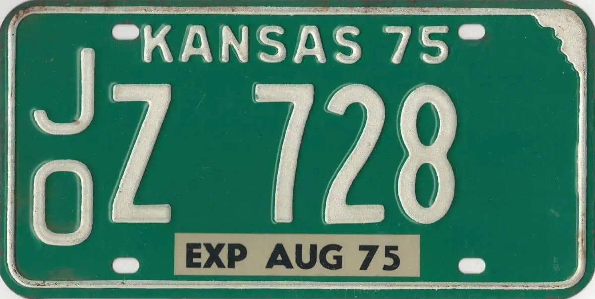 1975 Kansas truck Z license plate #JOZ-728