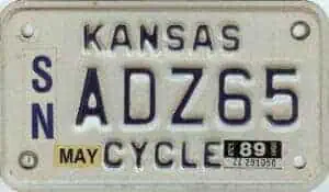1989 Kansas Motorcycle License Plate #SN-ADZ65
