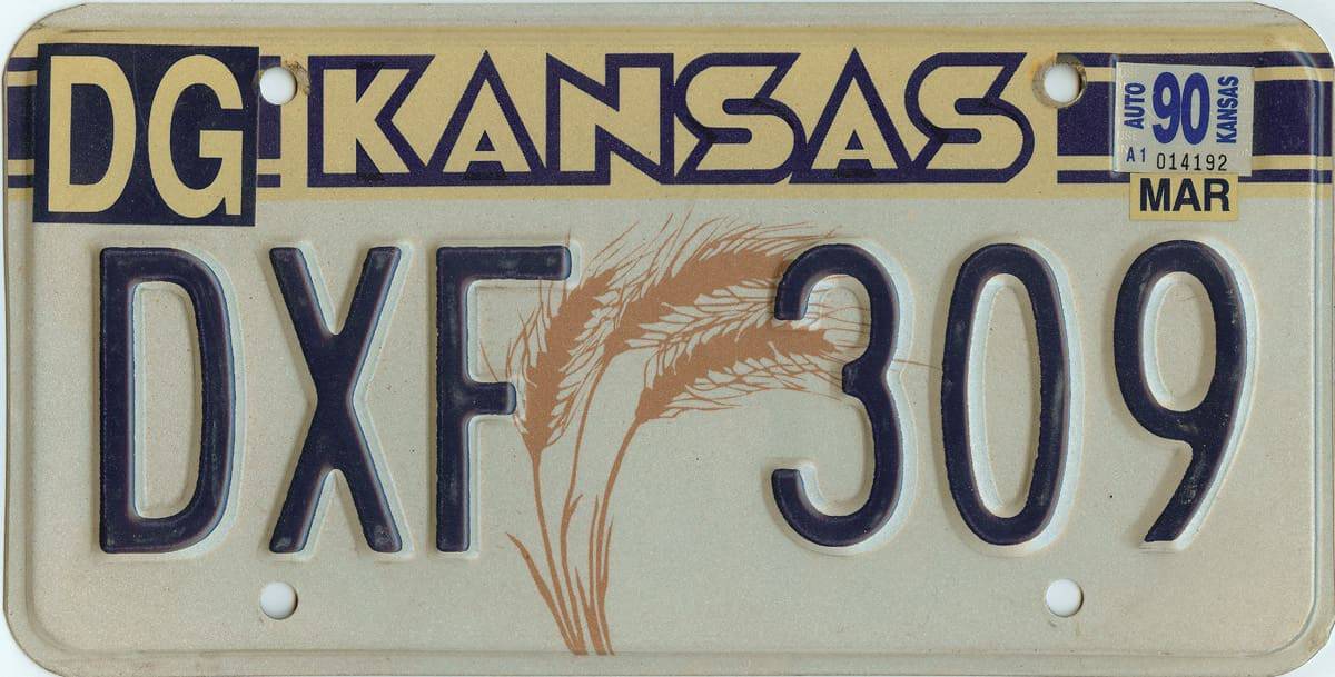1990 Kansas Car License Plate #DXF309