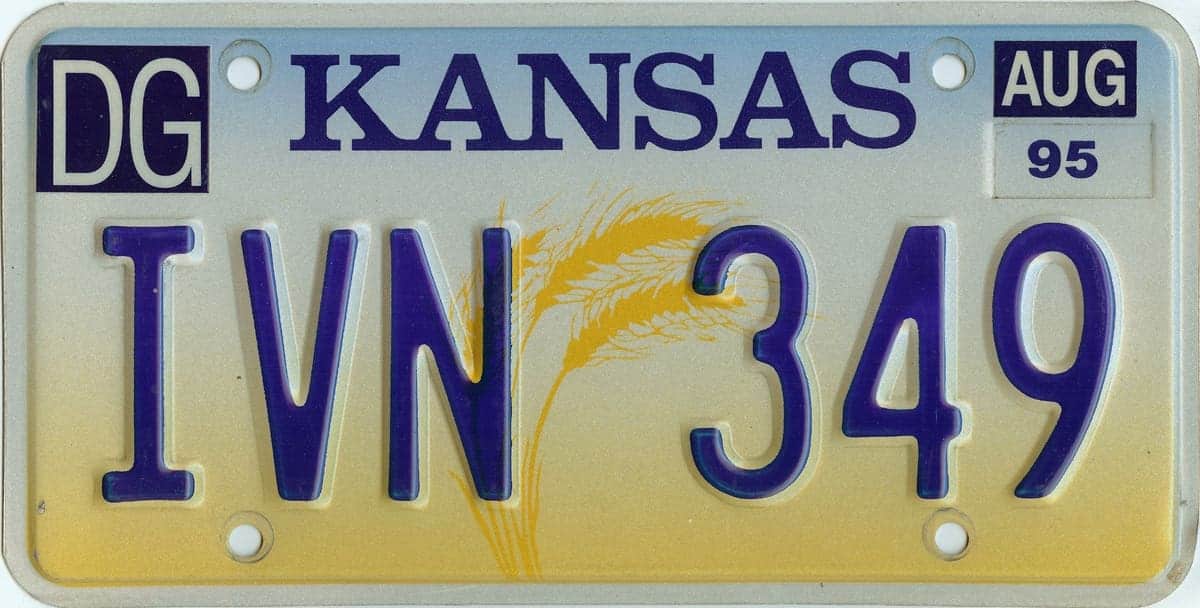1995 Kansas Car License Plate #IVN349