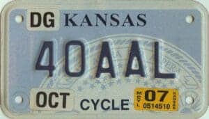 2007 Kansas Motorcycle License Plate #40AAL