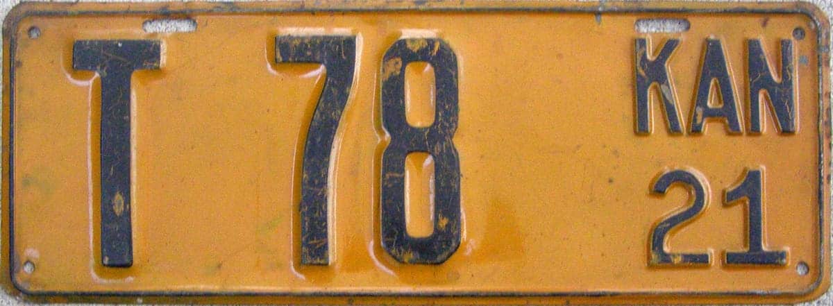 1921 Kansas truck license plate #T 78