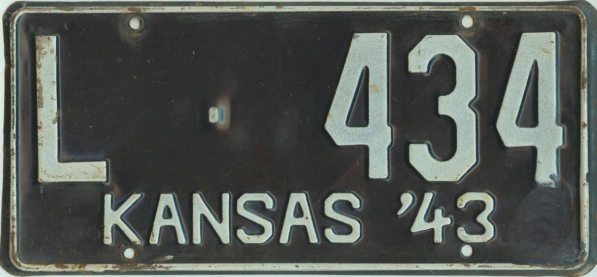 Kansas 1943 Lost car license plate #L-434