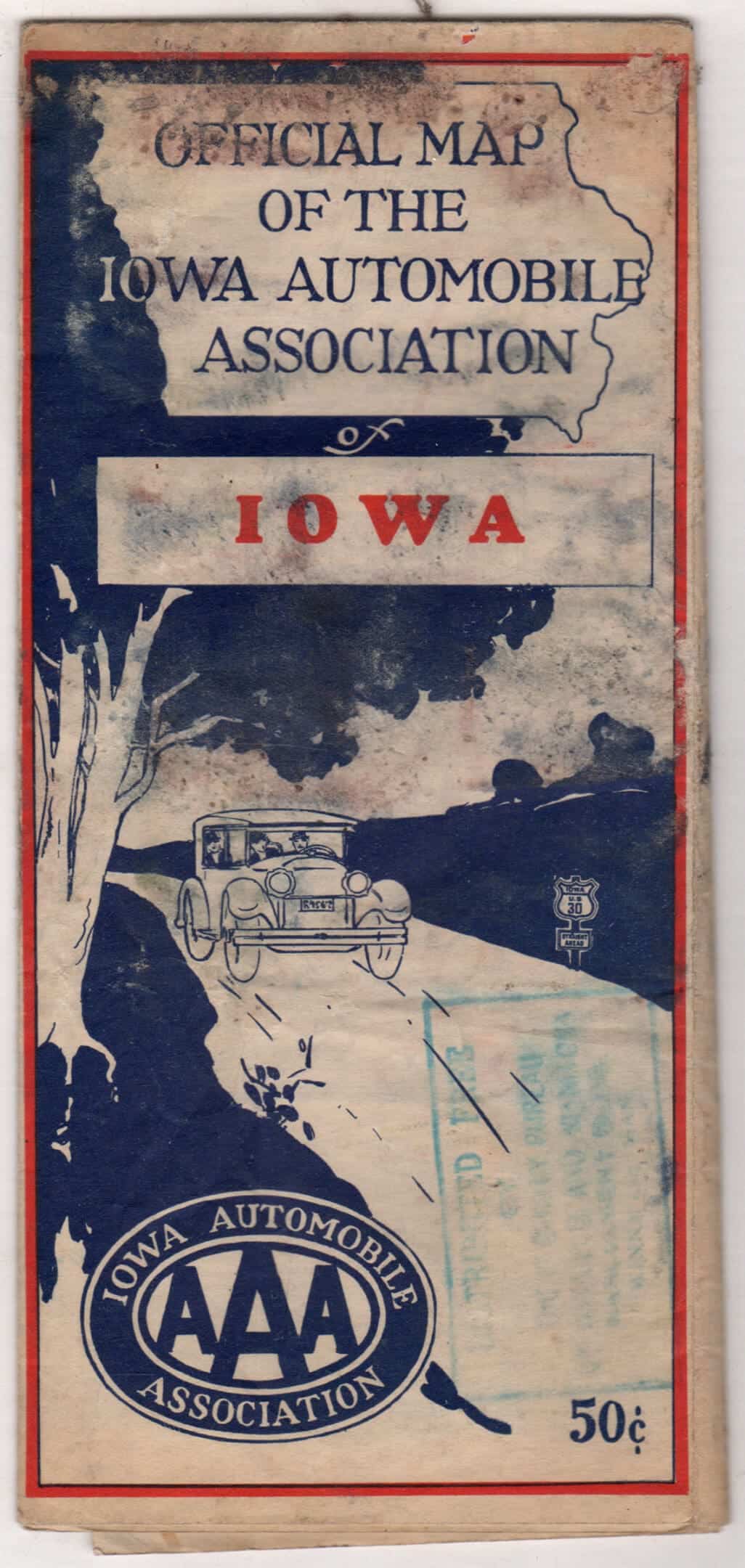 1928 Iowa AAA road map