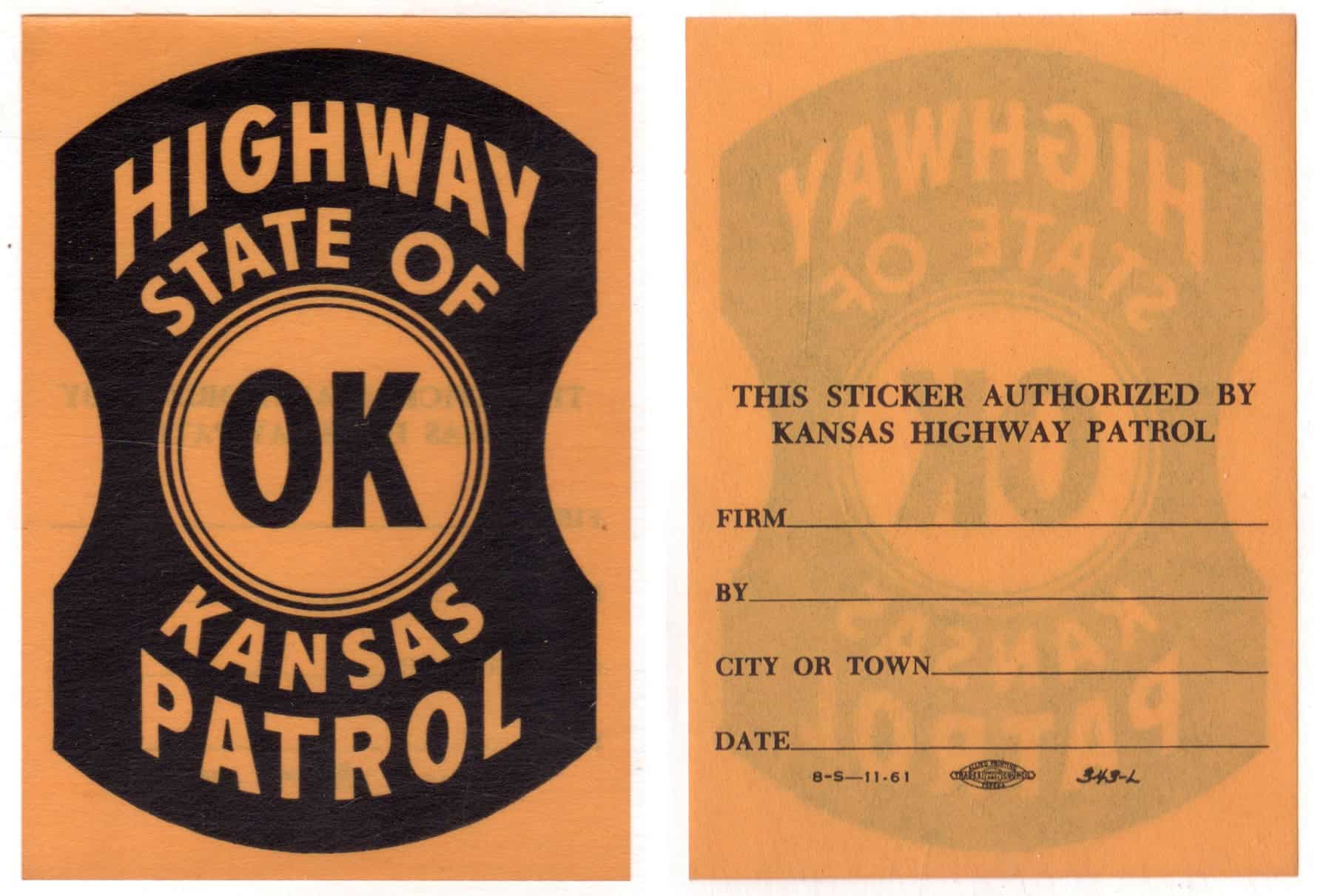 1960's Kansas Highway Patrol inspection sticker