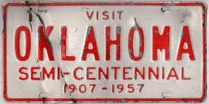 Oklahoma 1957 Semi-Centennial booster license plate
