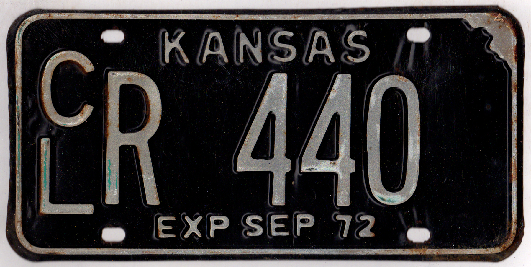 Kansas 1972 car license plate Cowley county #CL R-440