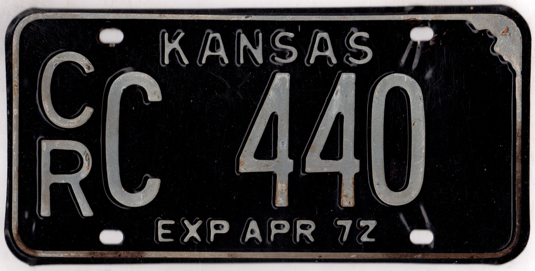 Kansas 1972 car license plate Crawford county #CR C-440