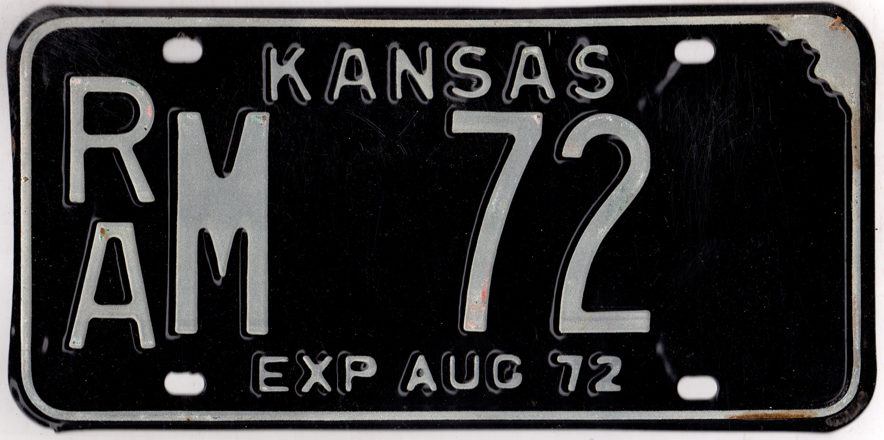 Kansas 1972 car license plate Rawlins county #RA M-72