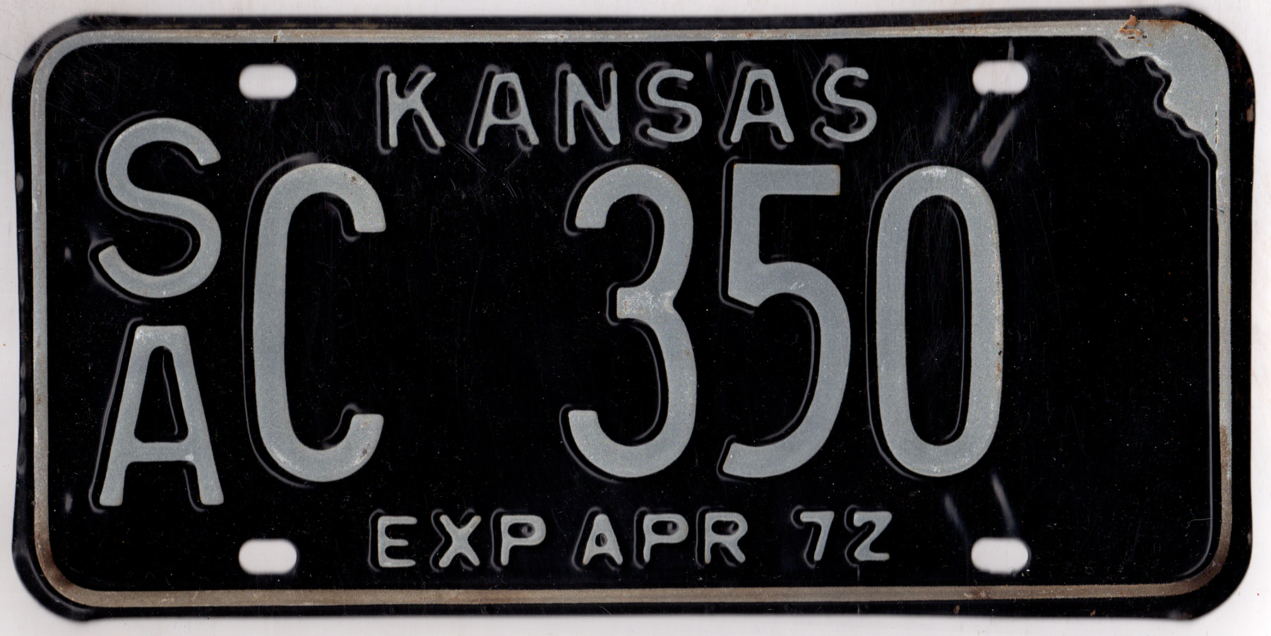 Kansas 1972 car license plate Saline county #SA C-350