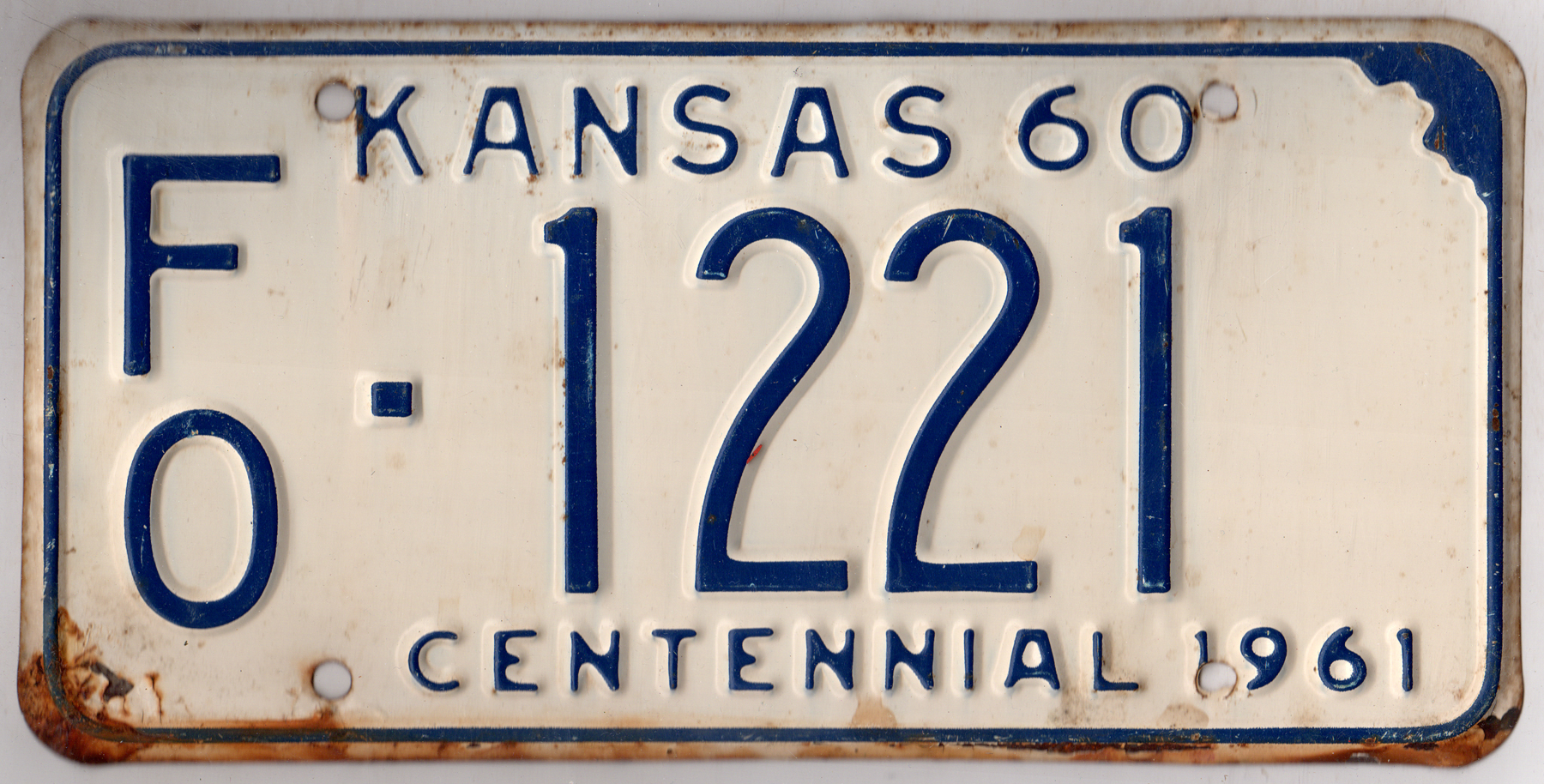 Kansas 1960 car license plate Ford county #FO-1221