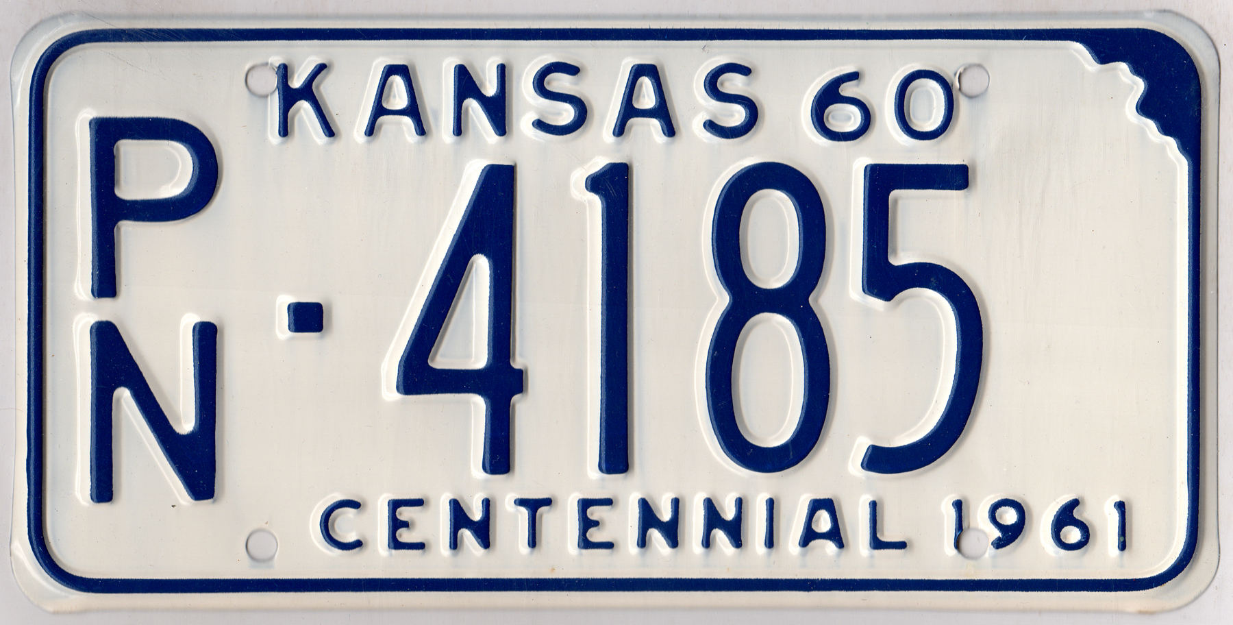 Kansas 1960 car license plate Pawnee county #PN-4185