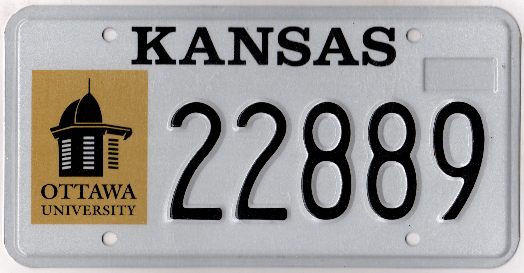 Kansas Ottawa University license plate #22889