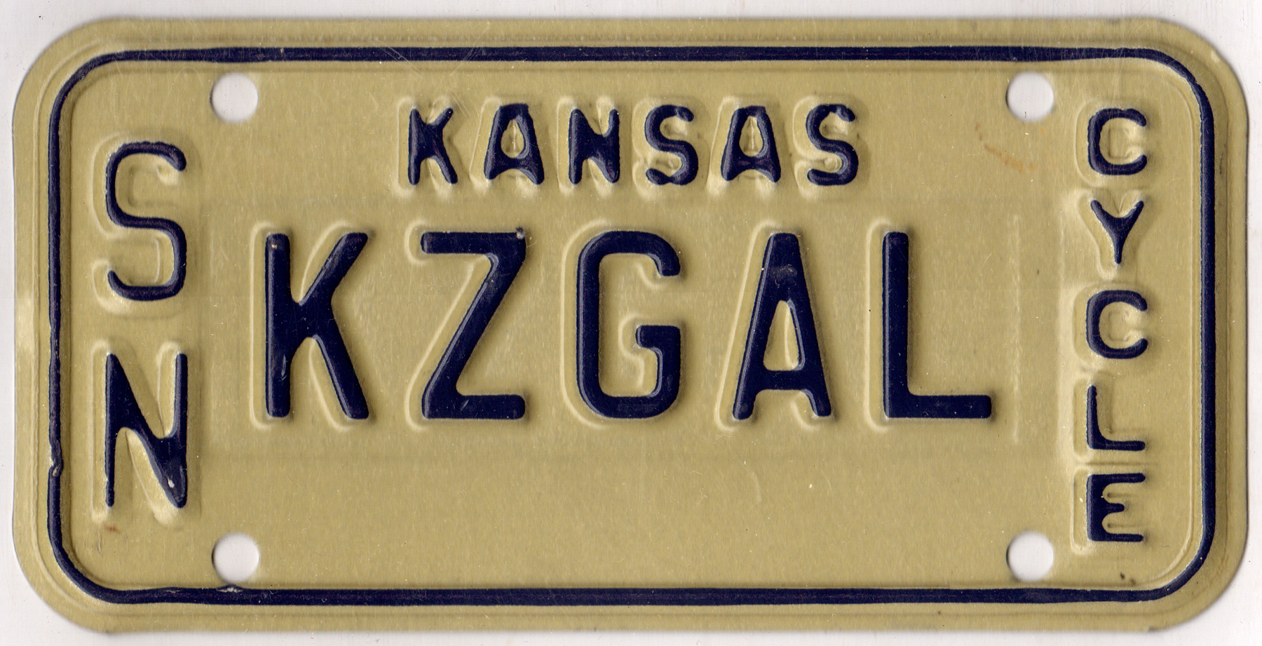 Kansas vanity motorcycle license plate #KZGAL