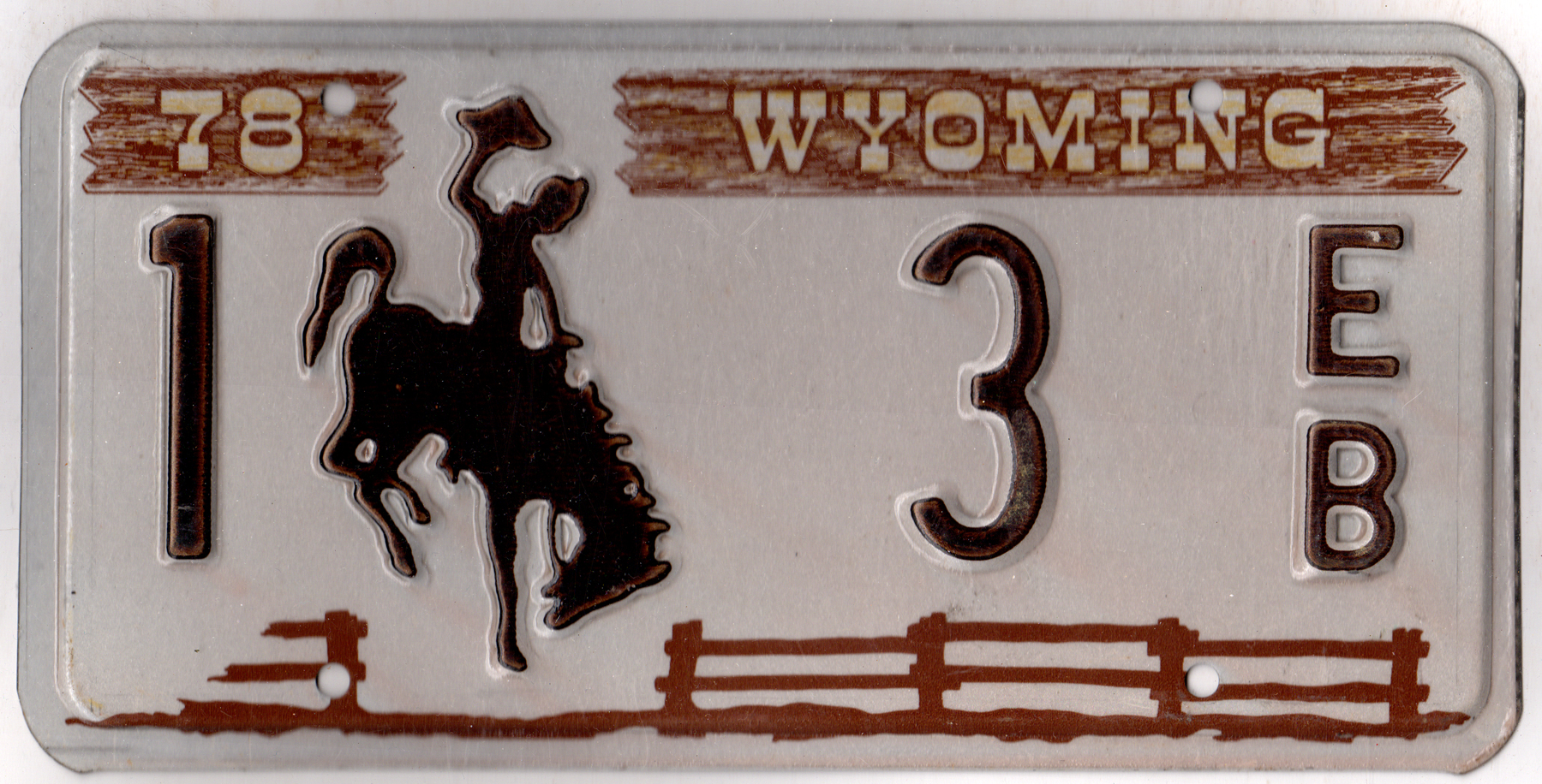 Wyoming 1978 car license plate Natrona county #1-3EB