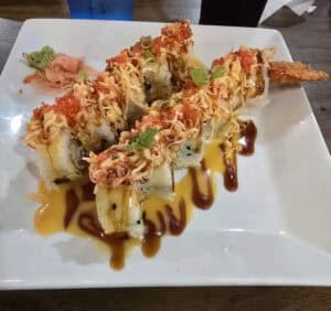 Shrimp sushi roll from one of the best places to eat in Parsons