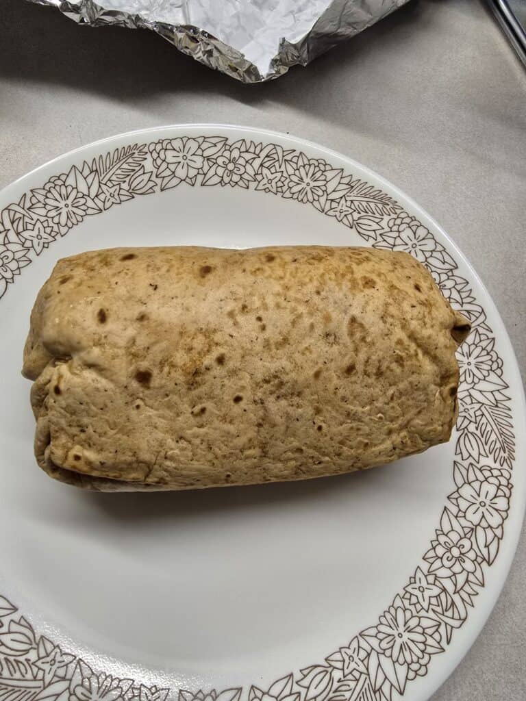 Heavy steak wrap in a tomato-basil tortilla.