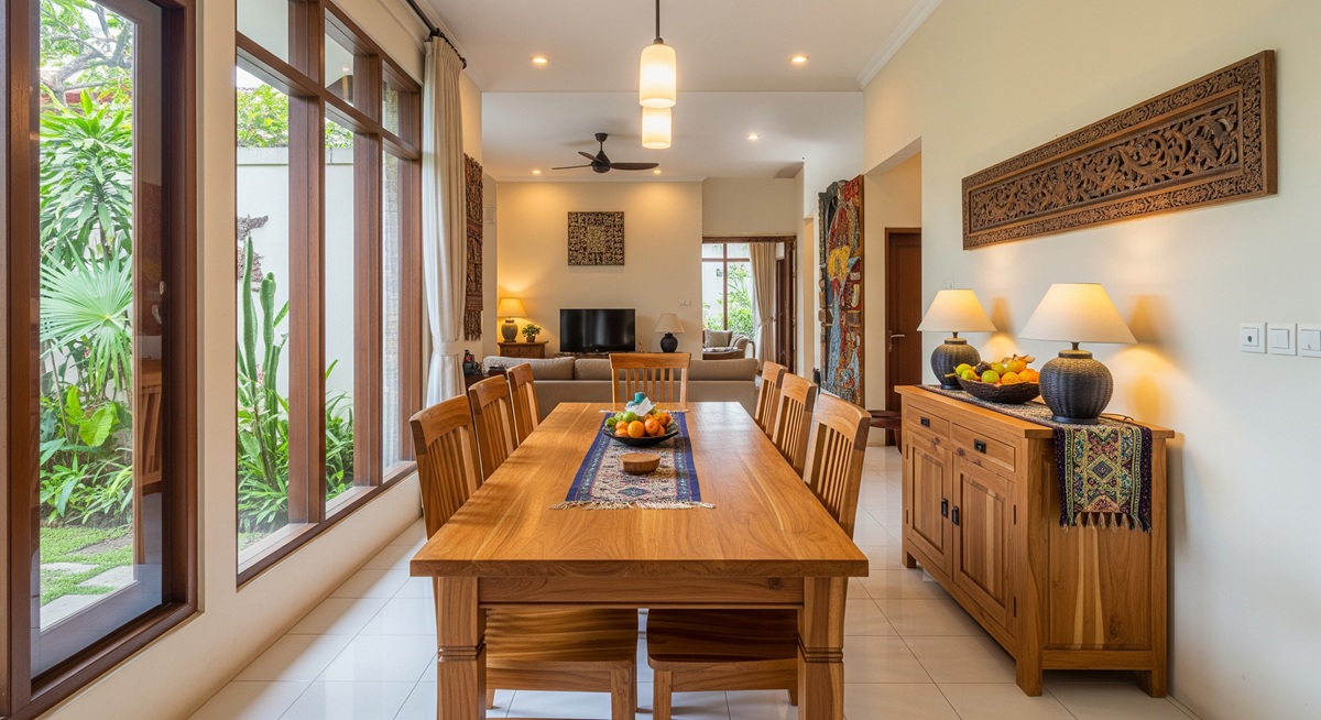 set meja makan jati
