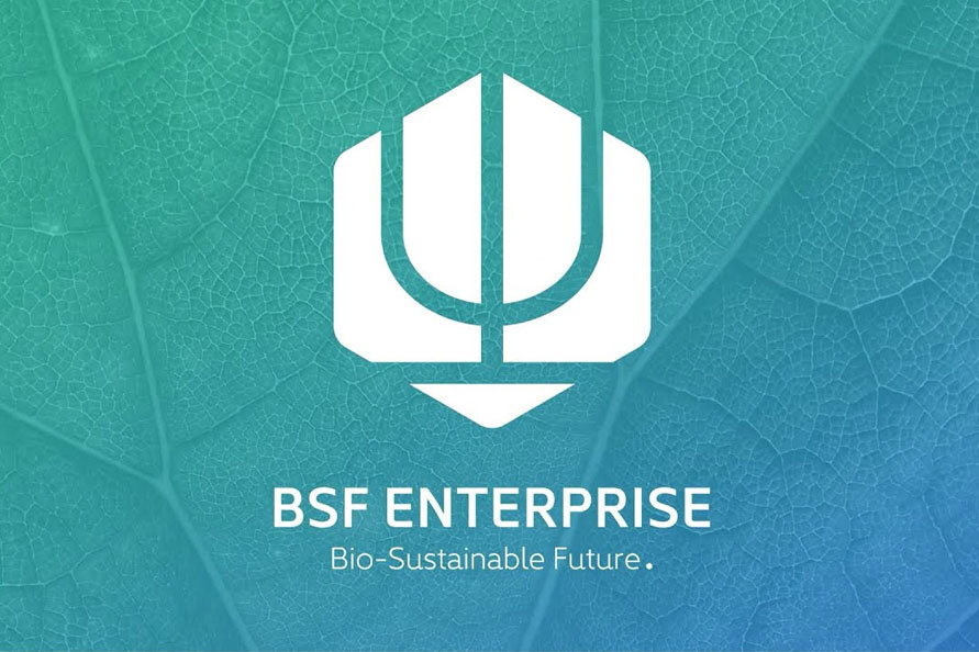 Sustainable bio-innovative technology logo on a leaf background, representing eco-friendly enterprise.